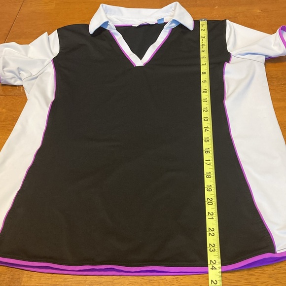 Lady Hagen Womens Size M Golf Polo Shirt Black White Colorblock Purple Trim - Picture 11 of 11
